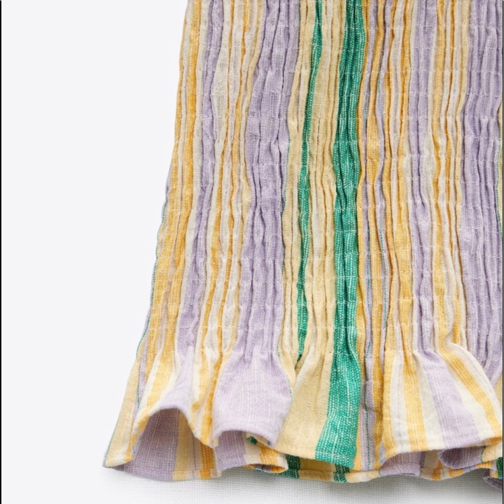 Zara The Valery Dress Pastel Multicolored Striped Smocked Bottom Size L - Picture 4 of 4